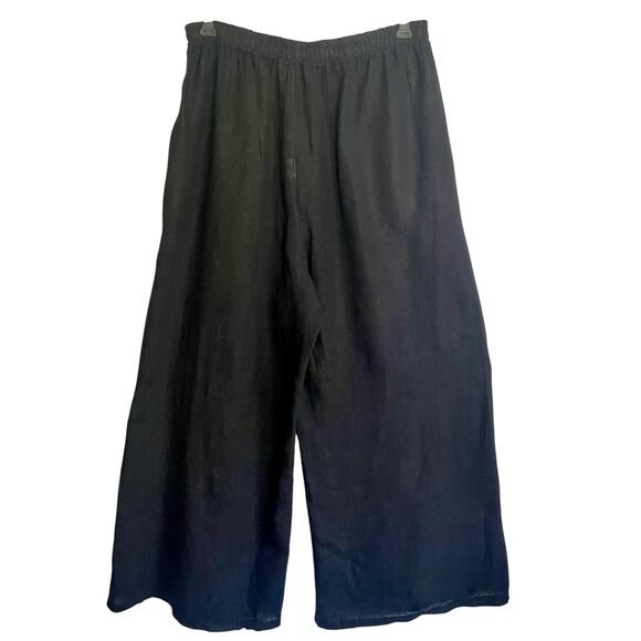 Marisima Made In Italy Black 100% Linen Wide Leg Pants Pull On Waist 30" Travel